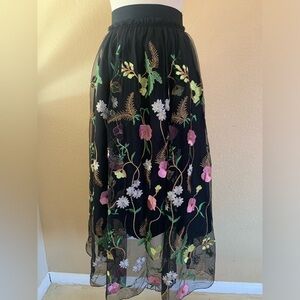 H&M Embroidered Tulle Midi Skirt